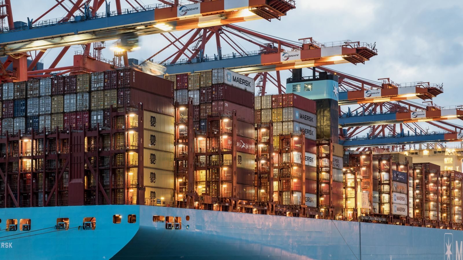 Container terminal at dusk